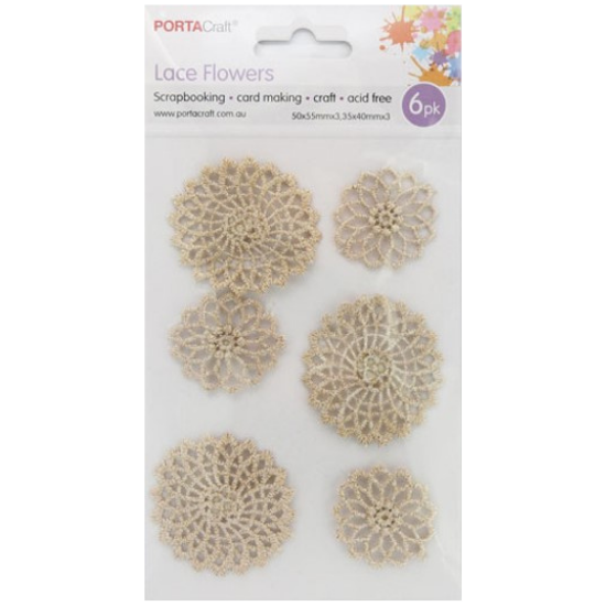 Lace Flowers 35x40mm & 50x55mm 6 pack