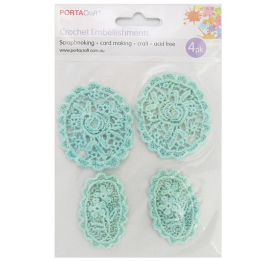 Crochet Doilies 4pc - Aqua