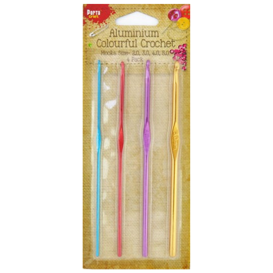 Aluminium Crochet Hooks - Size 2,3,4,5 Multi Colour 4pk