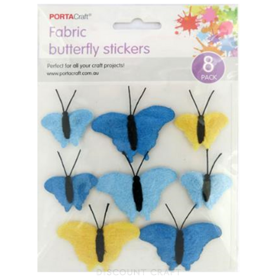 Butterfly Stickers Fabric 8pc - Blues & Yellow