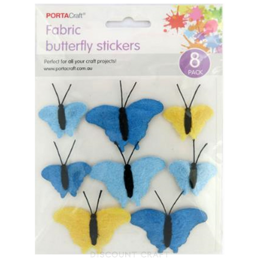 Butterfly Stickers Fabric 8pc - Blues & Yellow