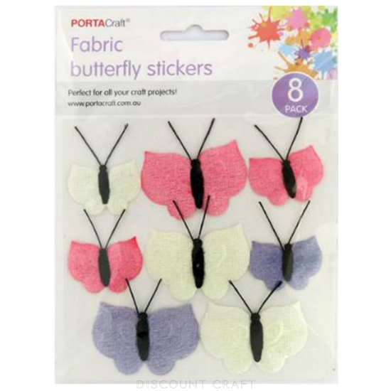 Butterfly Stickers Fabric 8pc - Pink, Purple & White