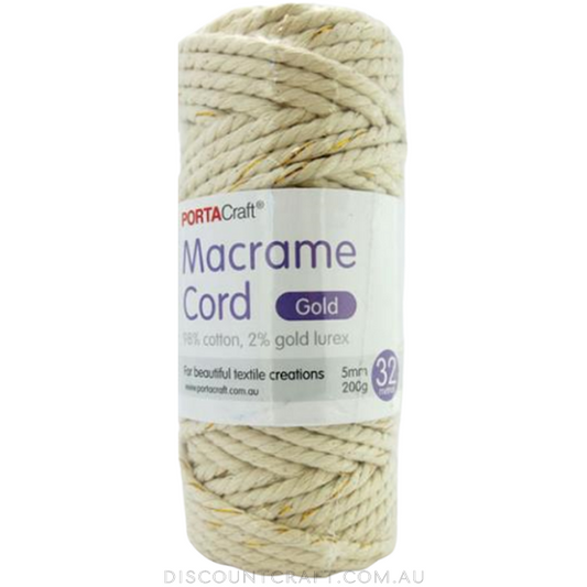 Macrame Cord with Lurex 200g 5mm 32m - Twisted with Gold