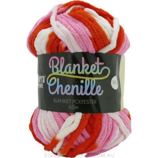 Chenille Blanket Yarn 100g 65m 12ply -  Multi Peach