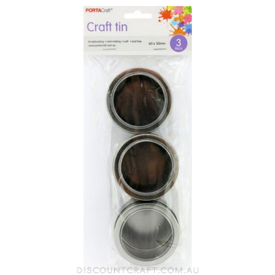 Craft Tin 60x30mm 3pk Round with Window Lid