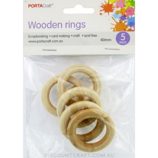Wooden Rings 40mm 5pk