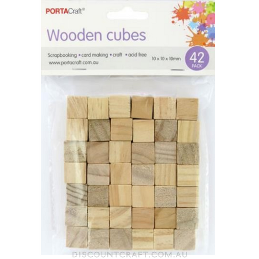 Wooden Cubes 10x10mm 42pk - Natural