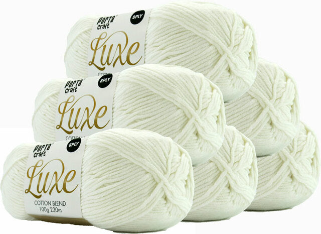 Luxe Cotton Blend Yarn 100g 220m 8ply - White