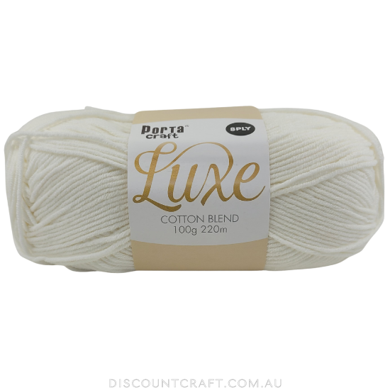 Luxe Cotton Blend Yarn 100g 220m 8ply - White