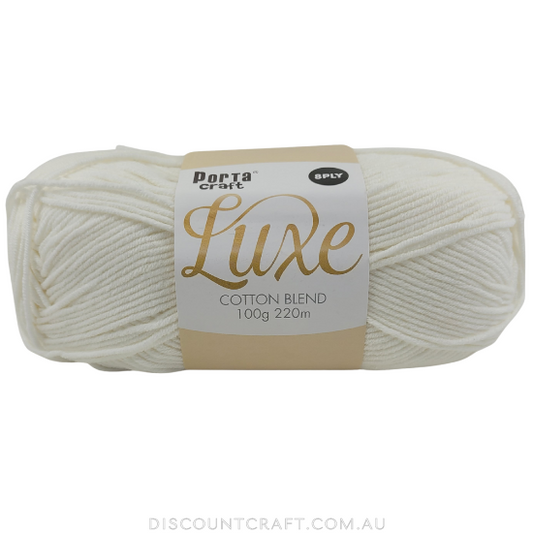 Luxe Cotton Blend Yarn 100g 220m 8ply - White