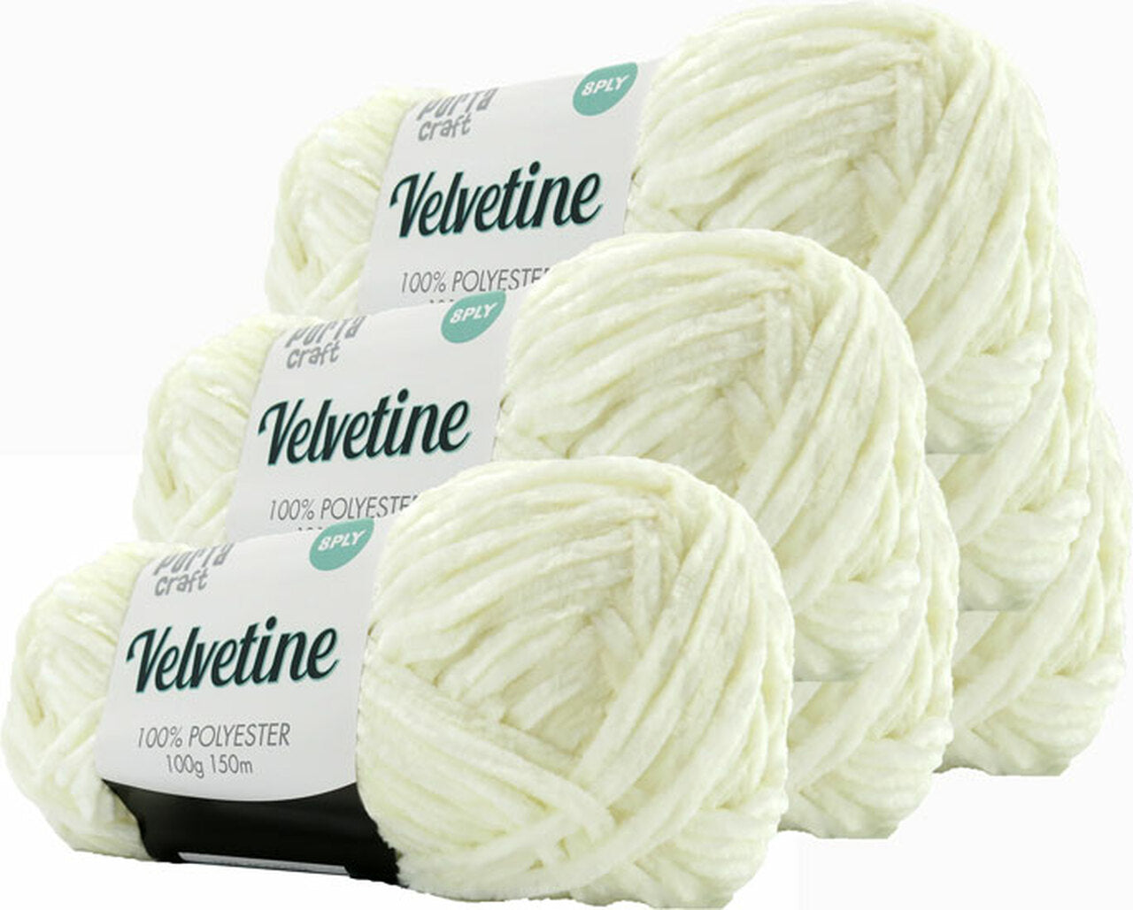 Velvetine Yarn 8ply 100g- White