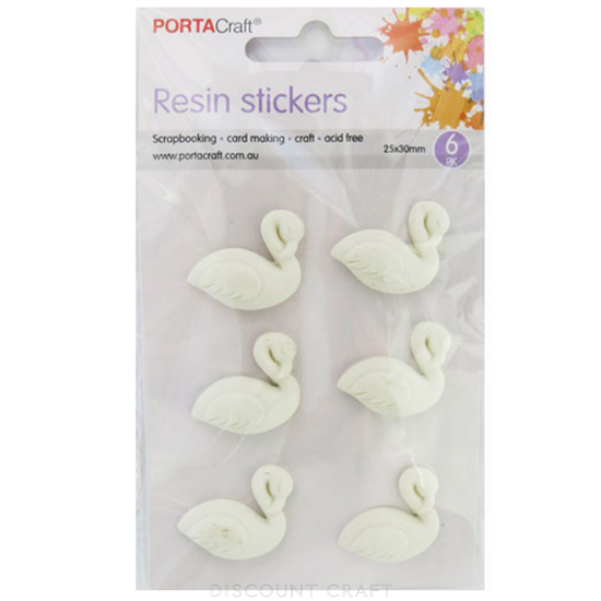 Resin Stickers 25x30mm 6pk - Swan Head Down