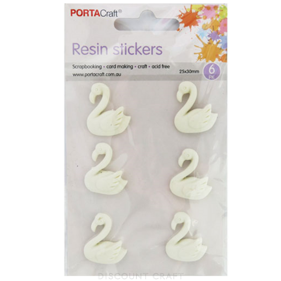 Resin Stickers 25x30mm 6pk - Swan Head Up