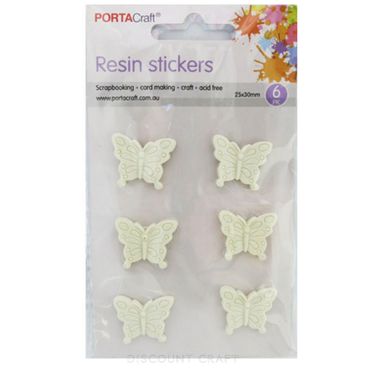 Resin Stickers 25x30mm 6pk - Butterfly