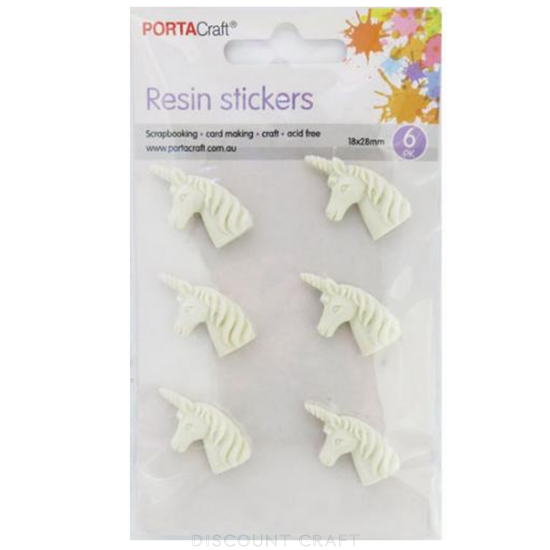 Resin Stickers 18x28mm 6pk - Unicorn Head