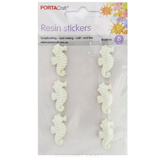 Resin Stickers 18x28mm 6pk - Seahorse