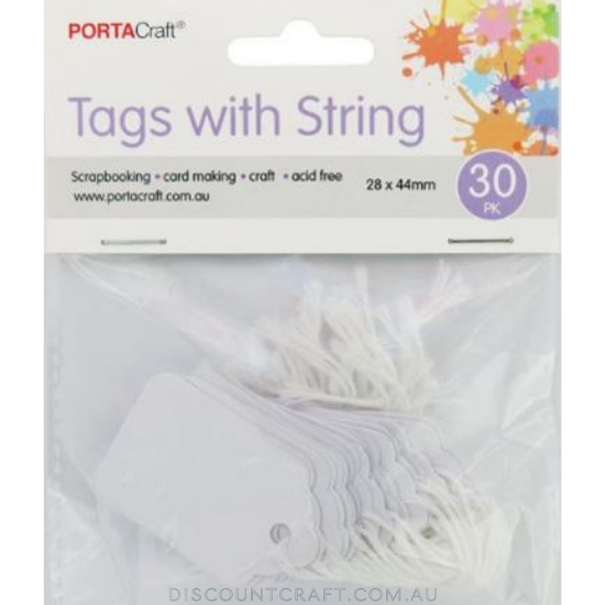 Craft Tags with String 28x48mm 30pk - White