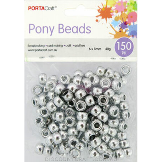 Beads Pony  8mm 40g 150pk Metallic - Silver