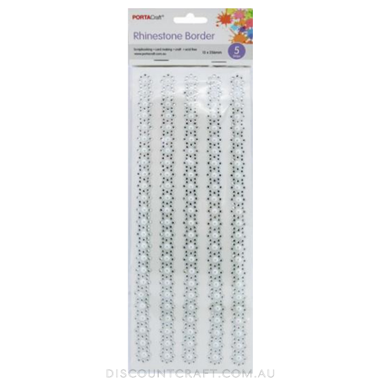 Rhinestone & Pearl Borders 13mm 26cm 5 Strips - Silver