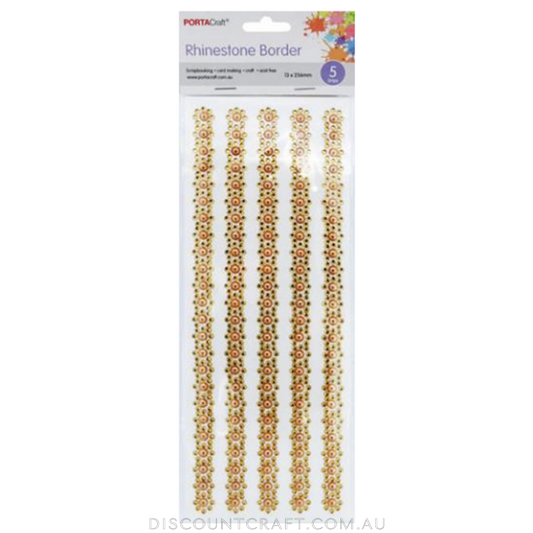 Rhinestone & Pearl Borders 13mm 26cm 5 Strips - Gold