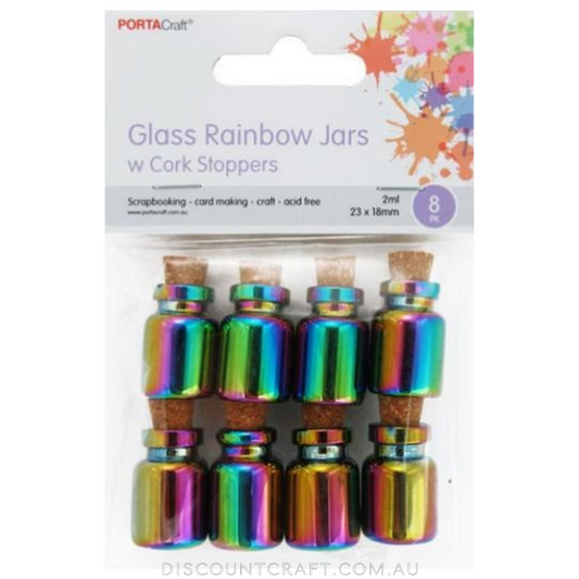 Glass Jars 23x18mm 8pk with Cork Stoppers - Rainbow