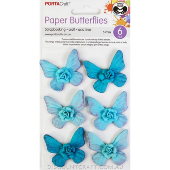Handmade Paper Butterflies 51mm 6pk - Aquamarine