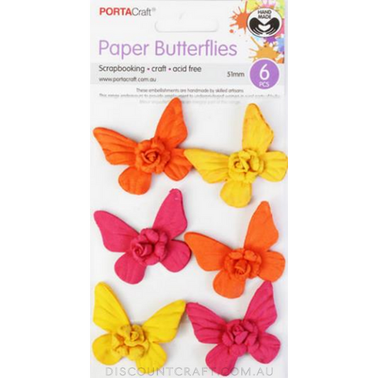 Handmade Paper Butterflies 51mm 6pk - Sunset