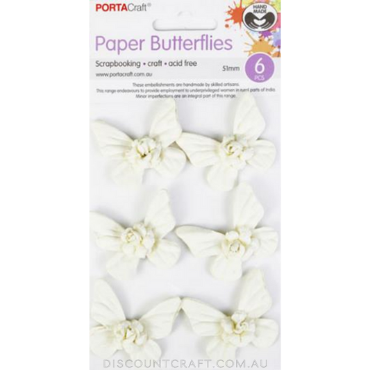Handmade Paper Butterflies 51mm 6pk - Ivory