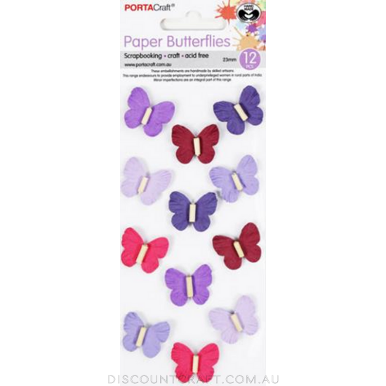 Handmade Paper Butterflies 33mm 9pk with Rhinestones - Berry