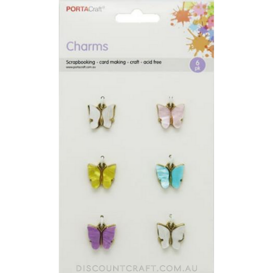 Charms Metal & Pearlescent 6pc 13mm - Butterflies