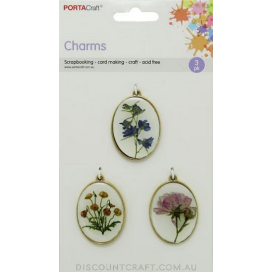 Charms Metal 3pc 31x23mm - Oval with Flowers
