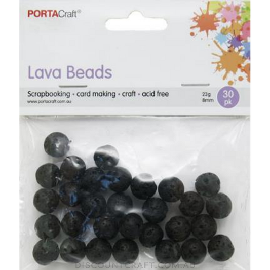 Lava Beads 8mm 23g 30pk Round Black