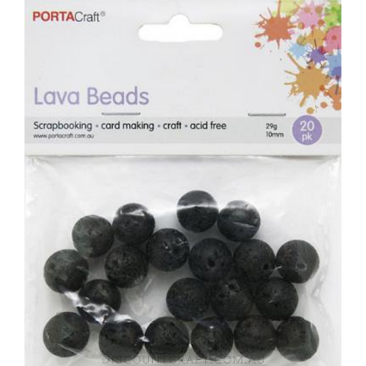 Lava Beads 10mm 29g 20pk - Round Black