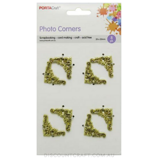 Ornate Photo Corners 20x20mm 8pk - Metal Gold