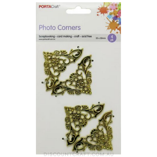 Ornate Photo Corners 35x35mm 4pk - Metal Gold