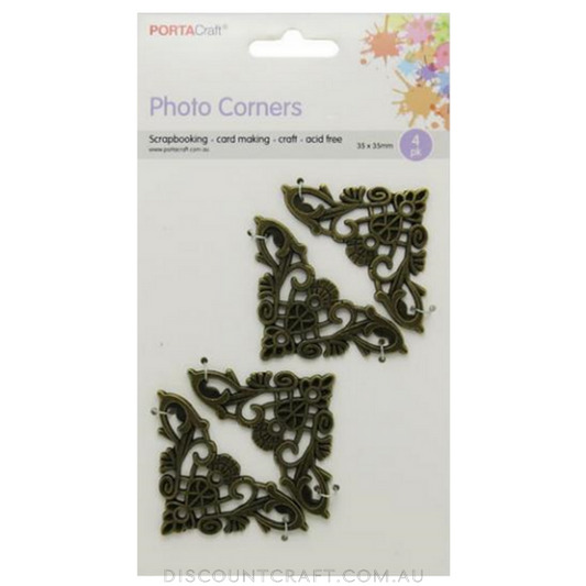 Ornate Photo Corners 35x35mm 4pk - Metal Antique