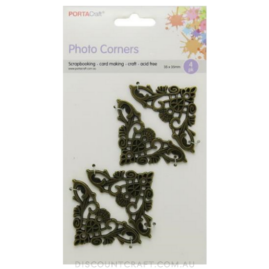 Ornate Photo Corners 35x35mm 4pk - Metal Antique