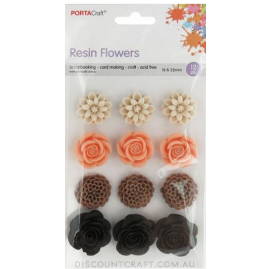 Resin Flowers 18mm & 22mm 12pk - Natural