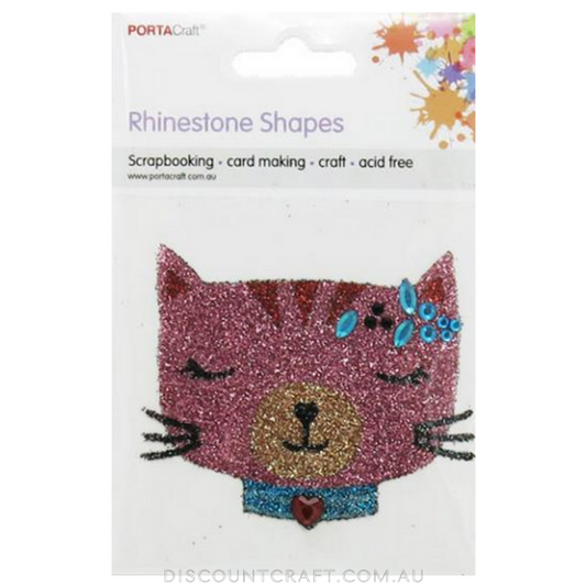 Rhinestone Decal Cat Head 56x48mm with Glitter