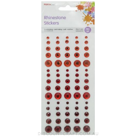 Rhinestone Sheet Multi  2,4,5,6,8mm 90pc - Reds