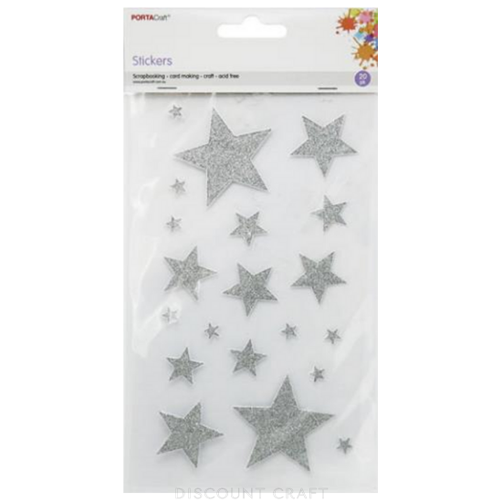 Glitter Stickers 20pk Stars - Silver