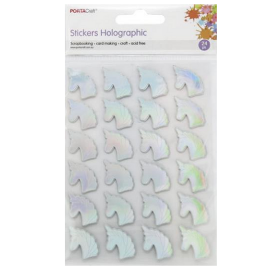 Holographic Stickers Unicorn Heads 24pk