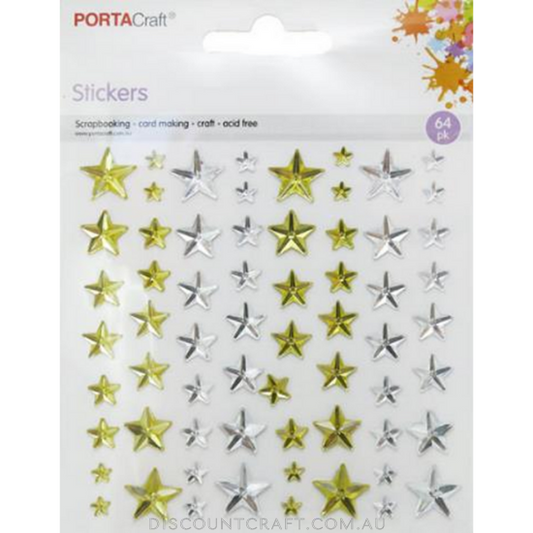 Rhinestone Sheet Stars  5,7,10,12mm 64pc - Gold/Silver