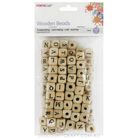 Alphabet Beads 10mm 102pk - Wooden