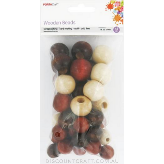 Beads Wooden  18,22,25mm 45pc - Round Earth