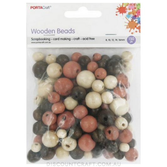 Beads Wooden 8,10,12,14,16mm 150pc - Round Earth