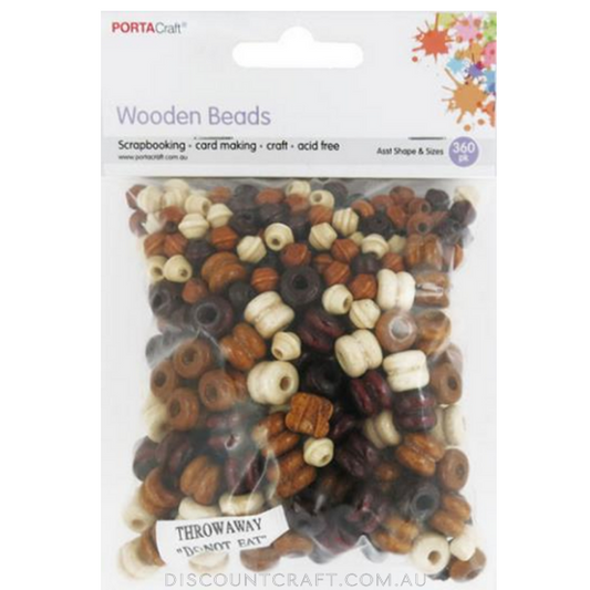 Beads Wooden Asst Sizes 360pc - Mixed Shapes Earth
