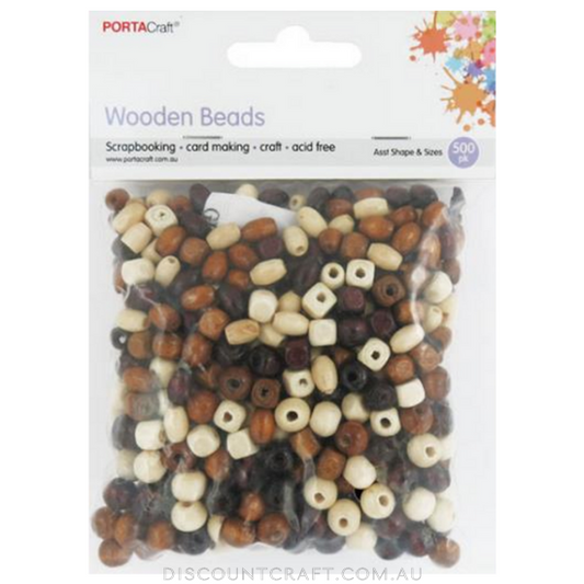 Beads Wooden Asst Sizes 500pc - Mixed Shapes Earth
