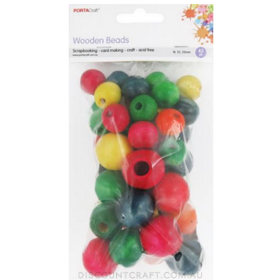 Beads Wooden  18,22,25mm 45pc - Round Multicolour
