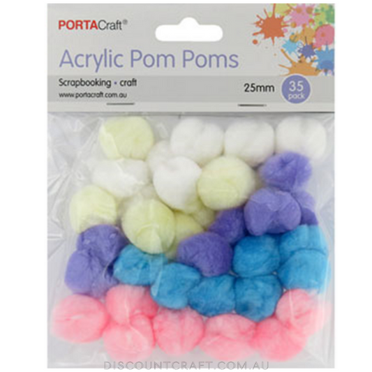 Acrylic Pom Poms 25mm 35pk - Pastels